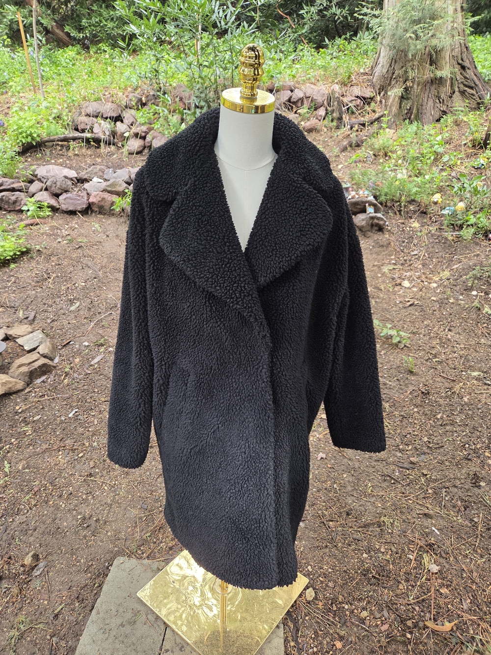 Abercrombie & Fitch Womens Black Sherpa Long Jacket